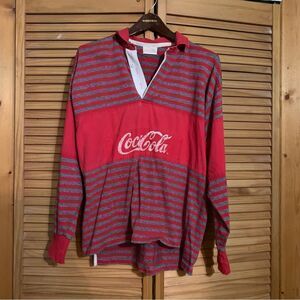 Vintage Coca Cola Coke 1/4 Button Long Sleeve Medium